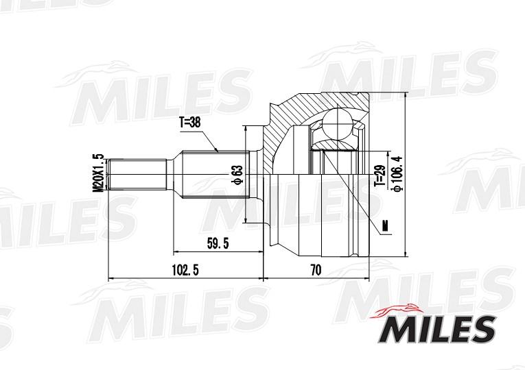 Miles шрус наружний с пыльником vw transporter v 2.0tdi-3.2 03- MILES GA20617