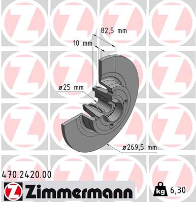 Диск тормозной ren megane ll /scenic 1.4-2.0/1.5dci/1.9dci 03- зад не вент (с подшипником) ZIMMERMANN 470.2420.00