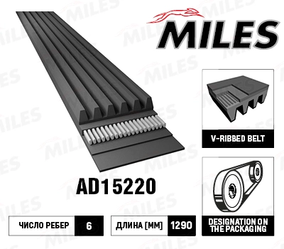 Miles ремень поликлиновый 6pk1290 MILES AD15220