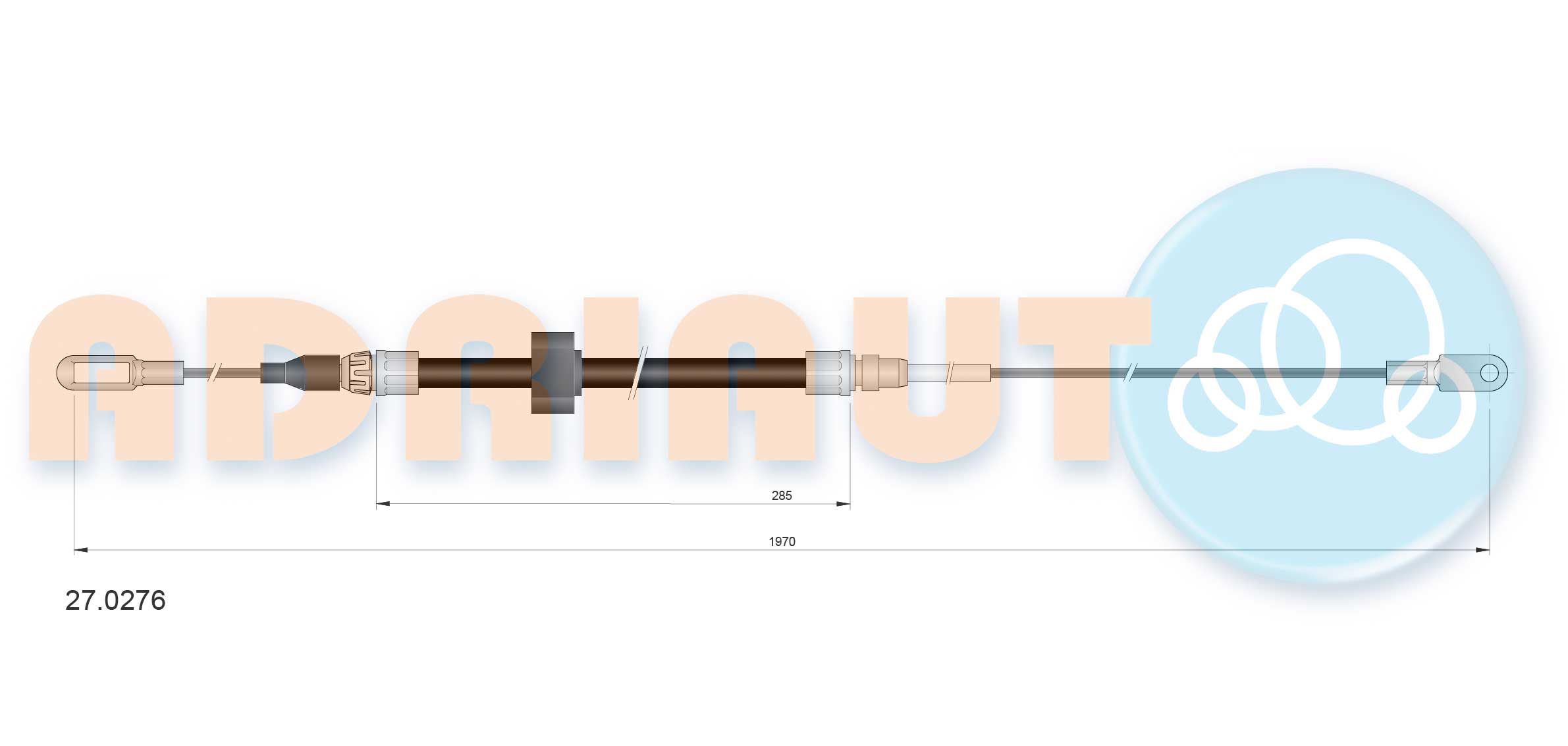 Трос ручного тормоза передн лев/прав (1970мм/285мм) mercedes sprinter 2-t (b901 b902) sprinter 3-t (b903) sprinter 4-t (b904) ADRIAUTO 27.0276