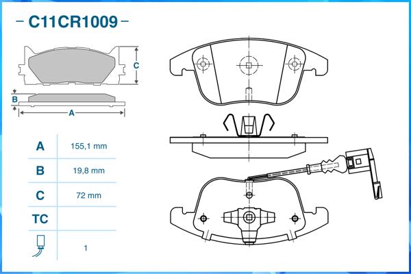 Комплект тормозных колодок дисковый тормоз CWORKS C11CR1009