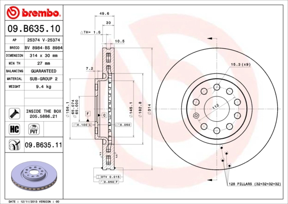 Диск тормозной BREMBO 09.B635.10