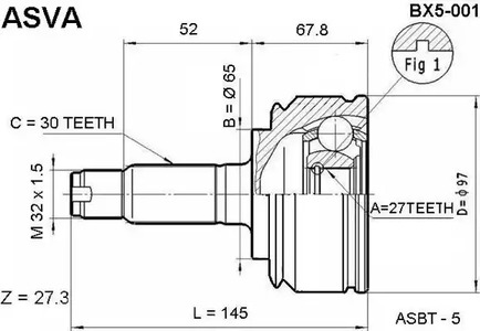 Шарнирный комплект приводной вал ASVA BX5-001