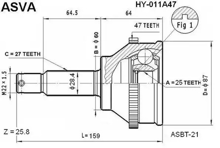 Шарнирный комплект приводной вал ASVA HY-011A47