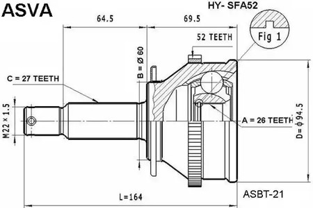 Шарнирный комплект приводной вал ASVA HY-SFA52