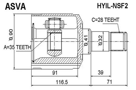 Шарнирный комплект приводной вал ASVA HYIL-NSF2