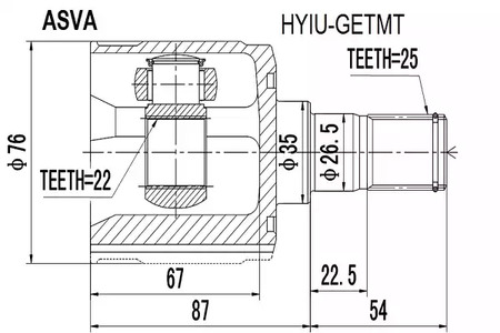 Шарнирный комплект приводной вал ASVA HYIU-GETMT