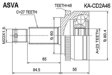 Шарнирный комплект приводной вал ASVA KA-CD2A46