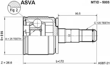 Шарнирный комплект приводной вал ASVA MTID-5003