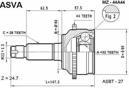 Шарнирный комплект приводной вал ASVA MZ-44A44