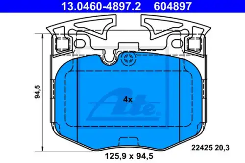 Колодки тормозные дисковые перед bmw 3 (g20 g80) 5(g30 f90) 6(g32) 7 (g11 g12) 17- ATE 13.0460-4897.2