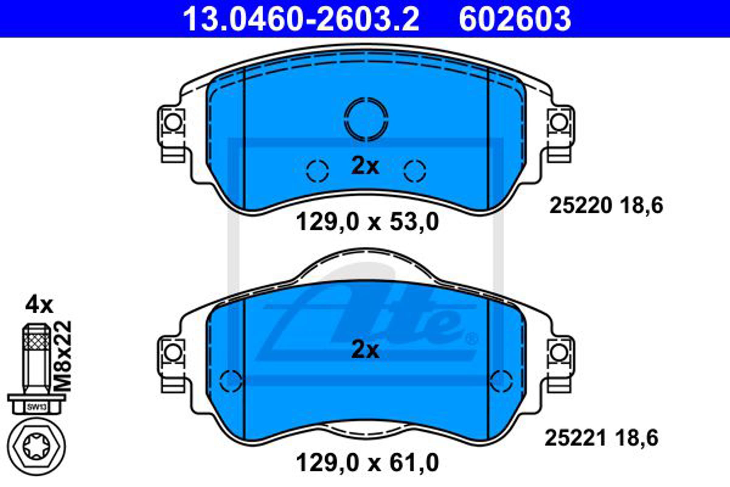Тормозные колодки citroen c4 ii (b7) (2009 - ) ATE 13.0460-2603.2