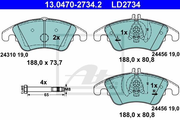 Комплект тормозных колодок дискового тормоза ATE 13-0470-2734-2