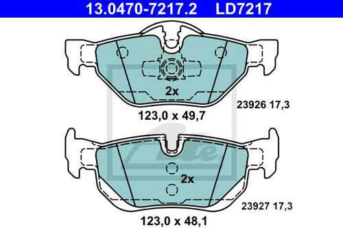Колодки тормозные дисковые задн ceramic bmw 1 118 d/120 d/123 d/130 i 04-12 1 118 d/120 d/123 d/130 i 03-12 1 кабрио 118 d/118 i/120 d/120 i/123 d/125 i 08- 1 купе ATE 13.0470-7217.2