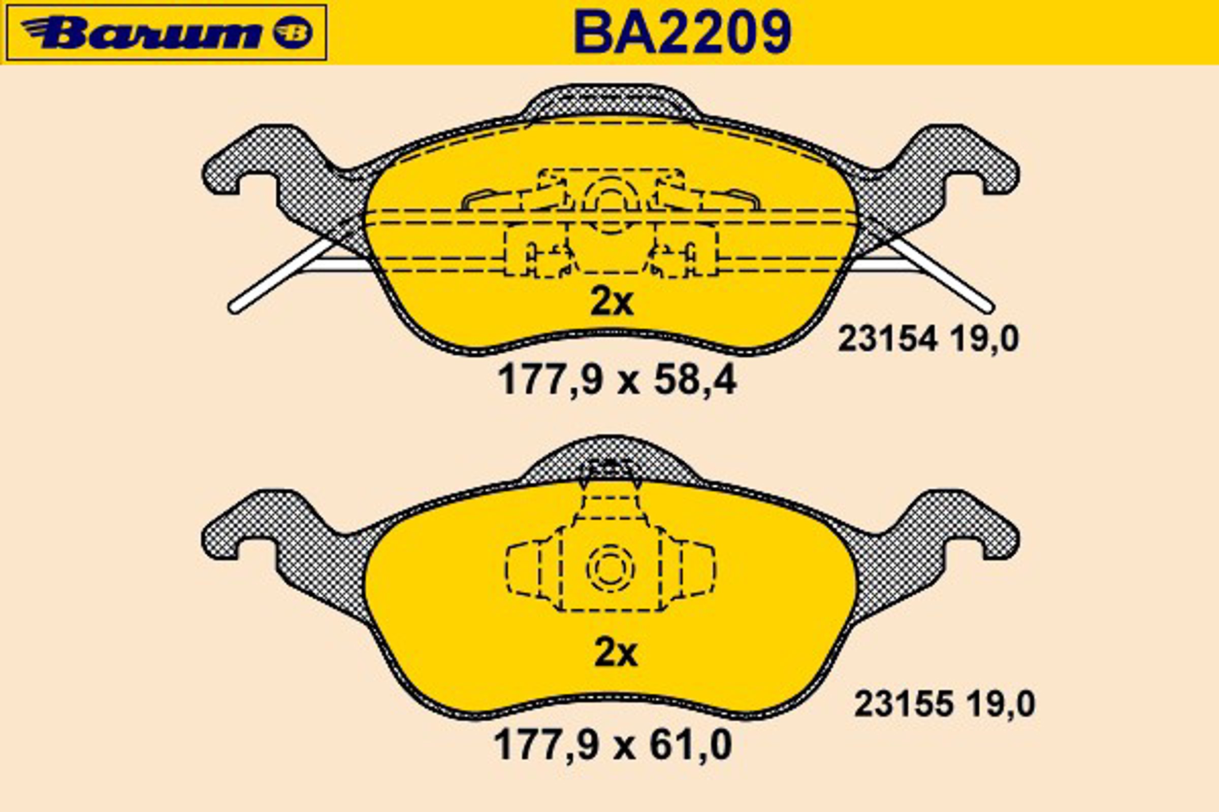 Комплект тормозных колодок дисковый тормоз BARUM BA2209