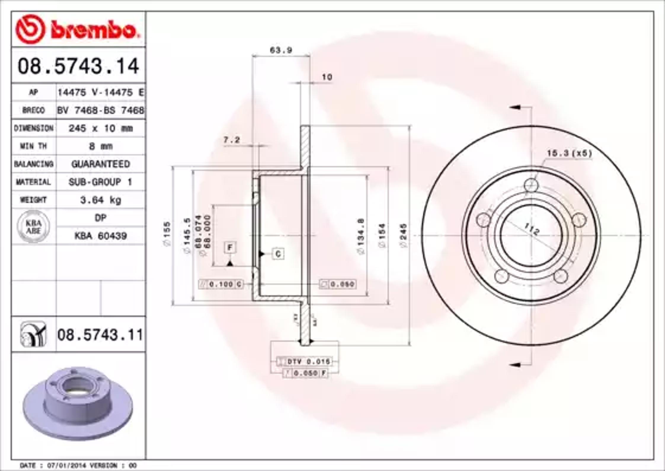 Диск тормозной BREMBO 08.5743.14