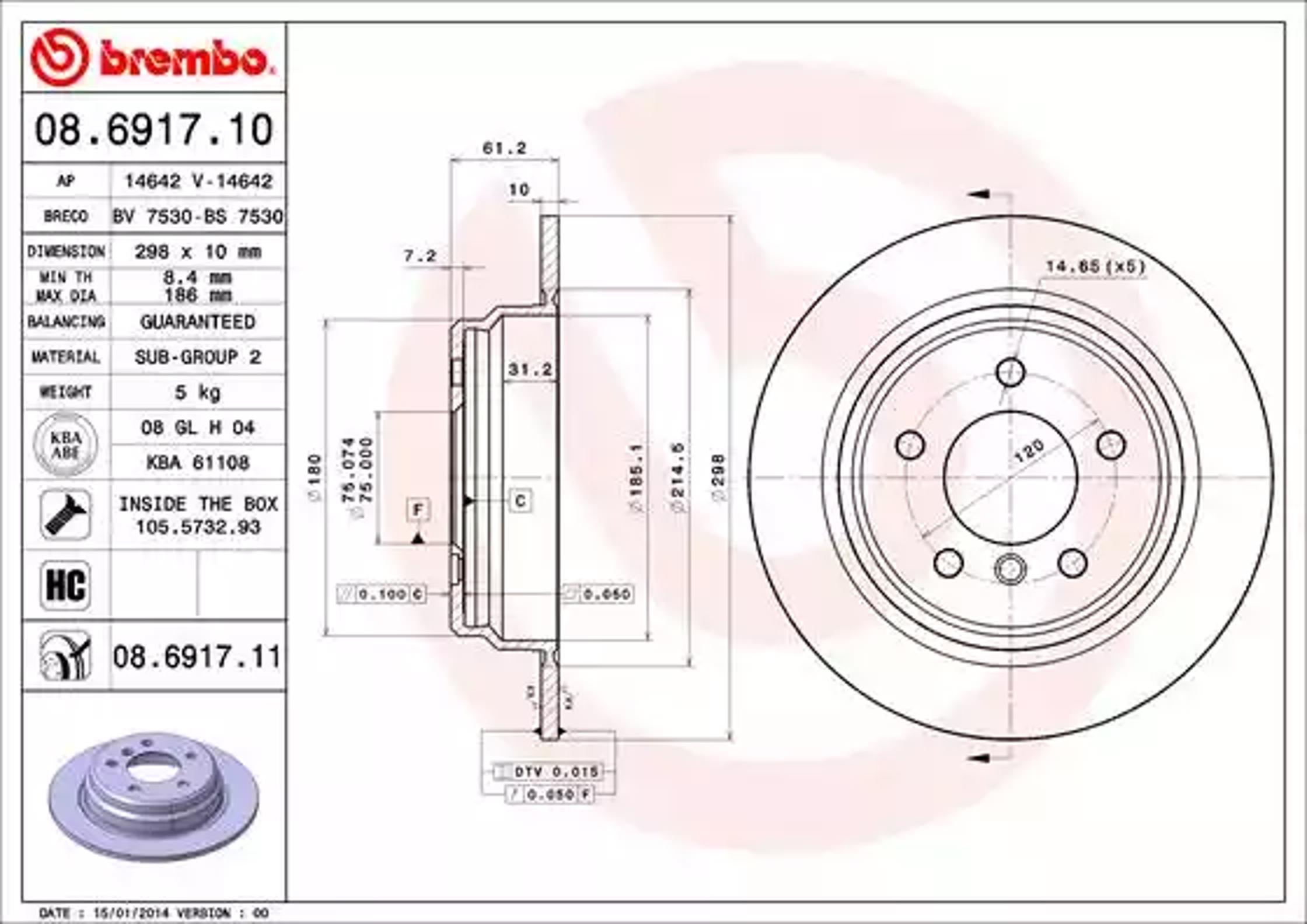 Диск тормозной BREMBO 08.6917.10
