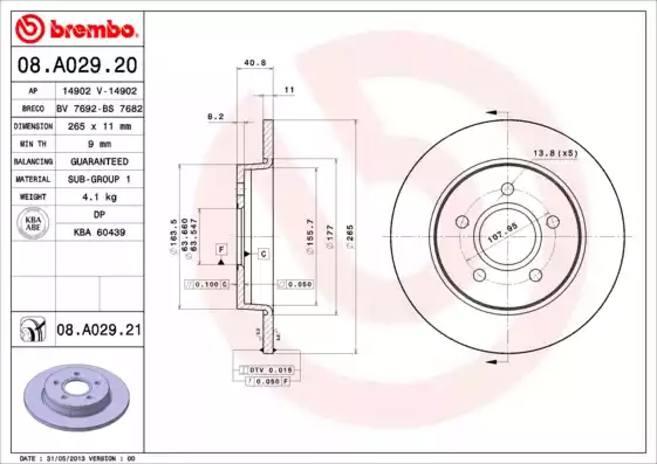 Диск тормозной BREMBO 08.A029.20