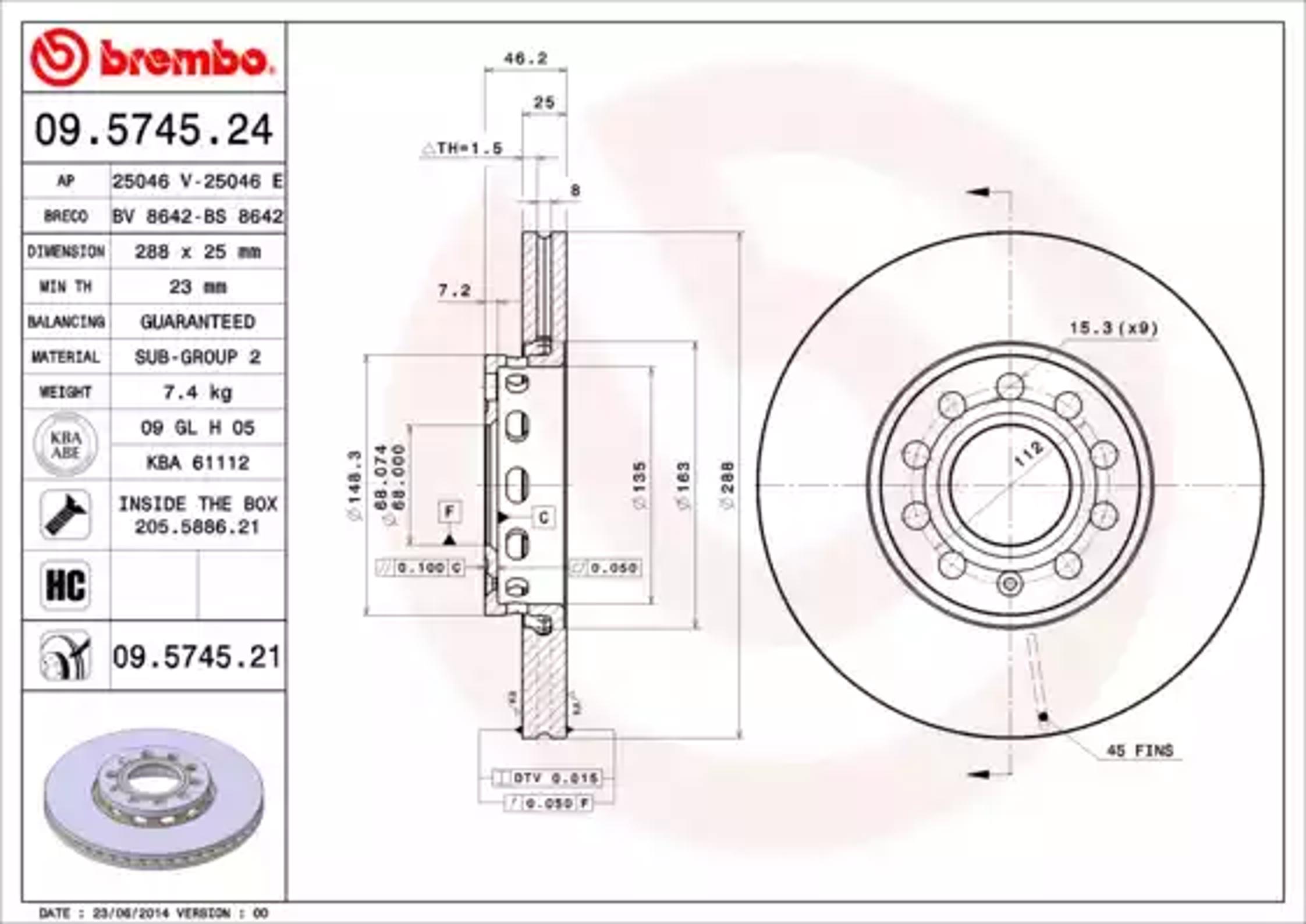 Диск тормозной BREMBO 09.5745.24