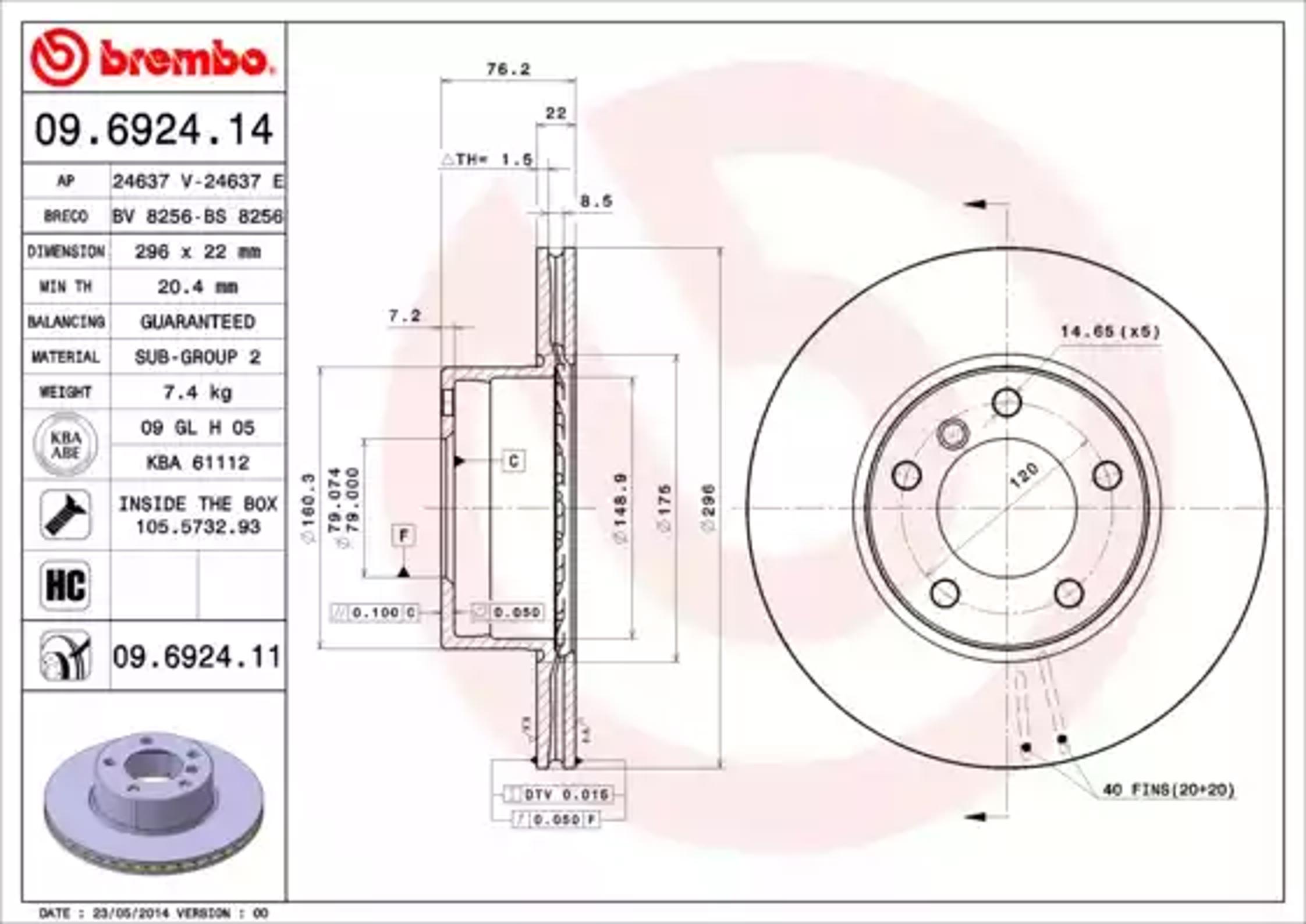 Диск тормозной BREMBO 09.6924.14