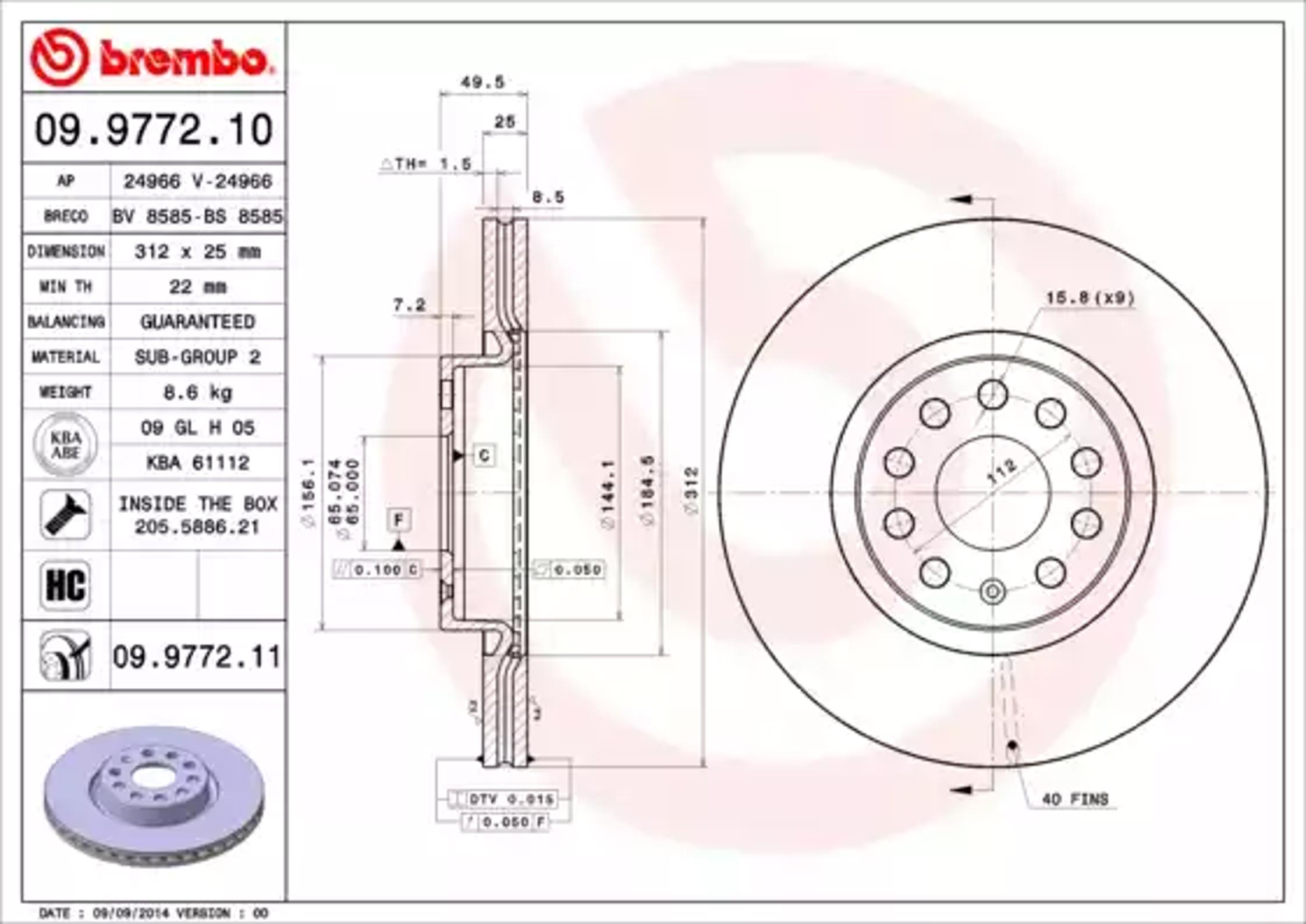 Диск тормозной BREMBO 09.9772.10