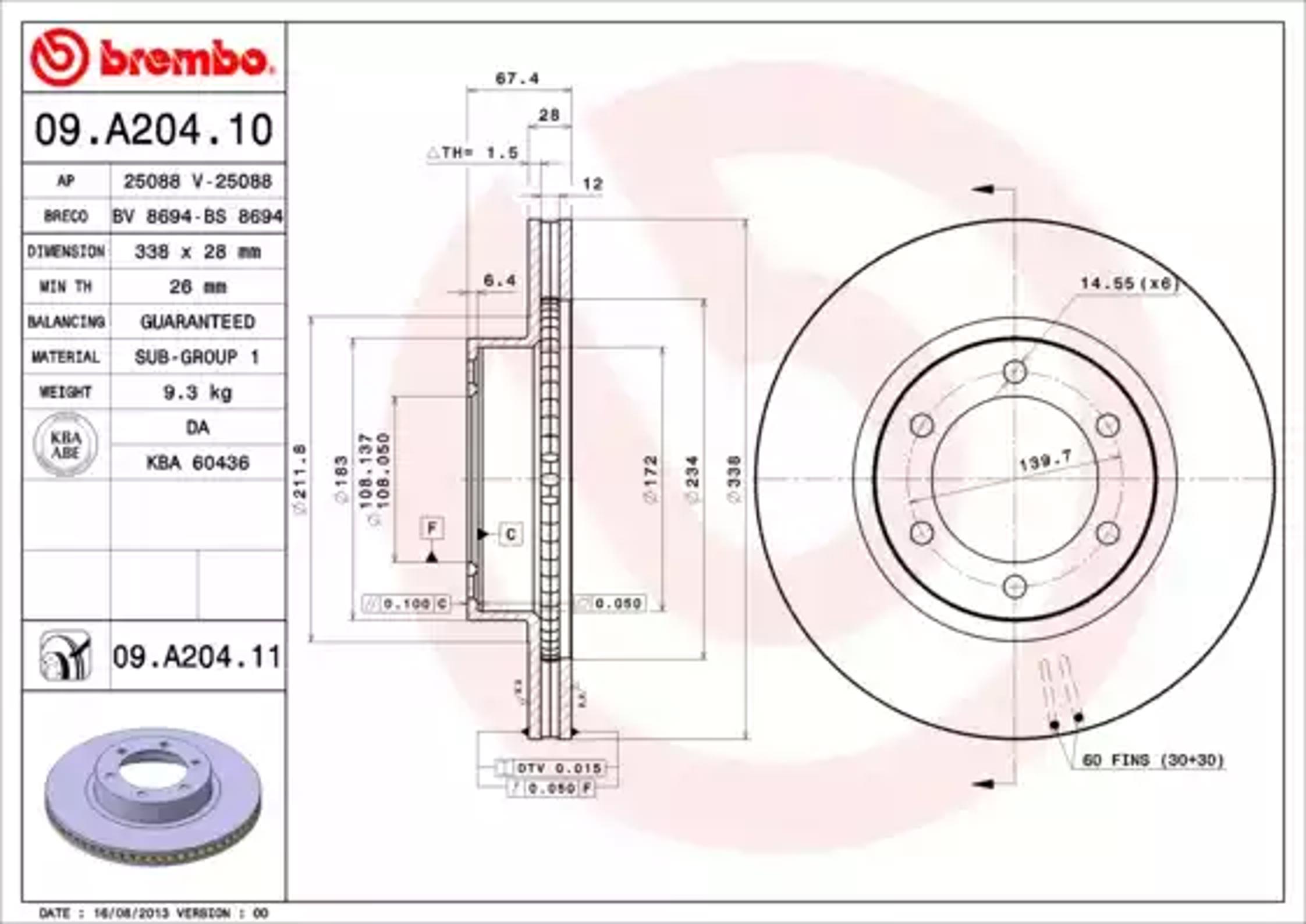 Диск тормозной BREMBO 09.A204.10