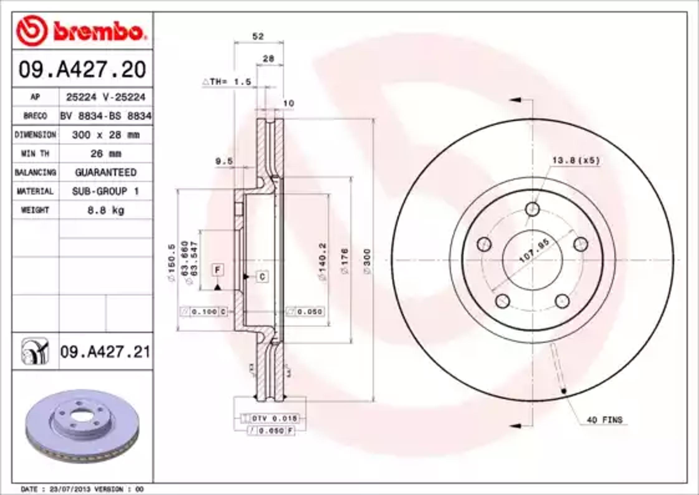 Диск тормозной BREMBO 09.A427.20