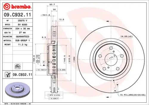 Диск тормозной BREMBO 09.C932.11