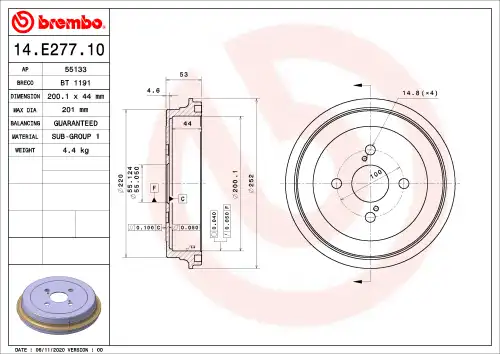 Тормозной барабан BREMBO 14.E277.10