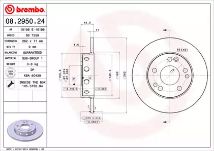 Диск тормозной BREMBO 08.2950.24