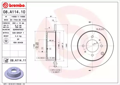 Диск тормозной BREMBO 08.A114.11