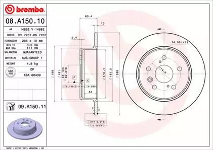 Диск тормозной BREMBO 08.A150.11