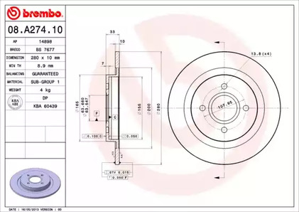 Тормозной диск BREMBO 08.A274.10