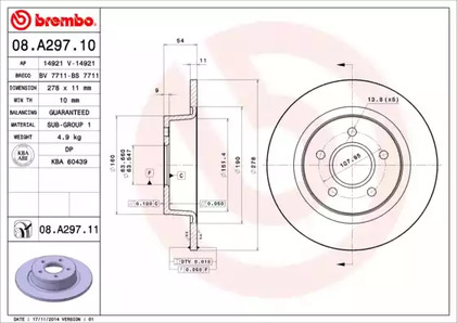 Тормозной диск BREMBO 08.A297.11