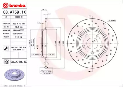 Тормозной диск BREMBO 08.A759.1X