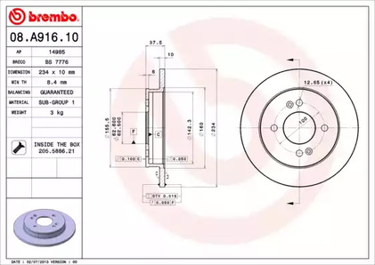 Диск тормозной BREMBO 08.A916.10