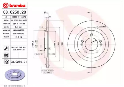 Тормозной диск BREMBO 08.C250.21