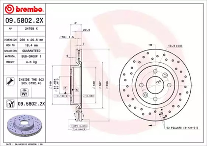Диск тормозной BREMBO 09.5802.2X