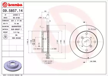 Диск тормозной BREMBO 09.5857.14