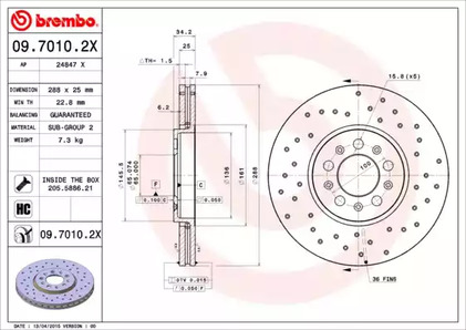 Диск тормозной BREMBO 09.7010.2X