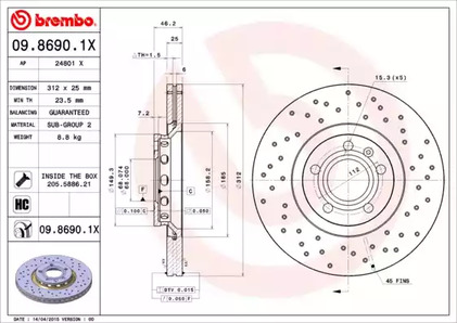 Диск тормозной BREMBO 09.8690.1X