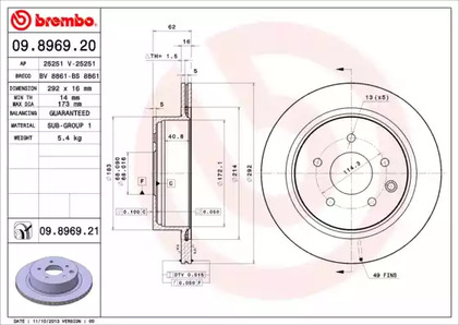 Тормозной диск BREMBO 09.8969.21