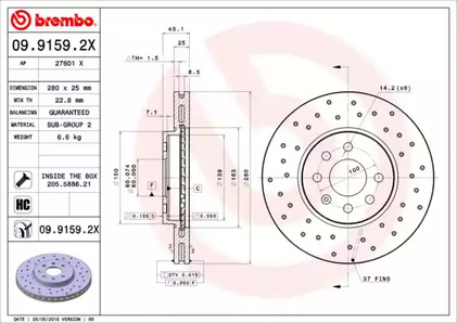 Тормозной диск BREMBO 09.9159.2X
