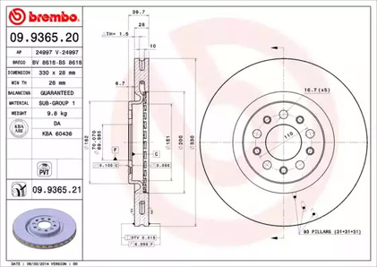 Диск тормозной BREMBO 09.9365.21