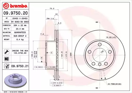 Тормозной диск BREMBO 09.9750.21