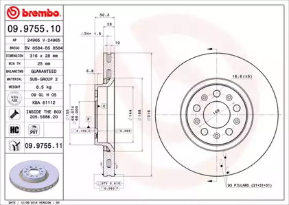 Тормозной диск BREMBO 09.9755.11