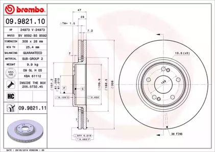 Диск тормозной BREMBO 09.9821.11