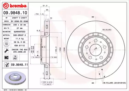 Тормозной диск BREMBO 09.9848.11