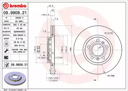Диск тормозной BREMBO 09.9908.21