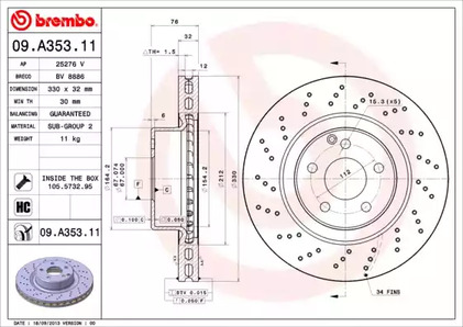 Диск тормозной BREMBO 09.A353.11
